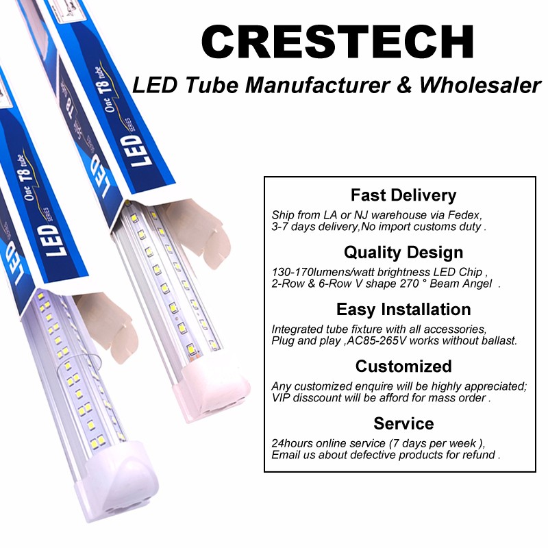 25 Pack 8 Foot LED Shop Light Fixture 8FT T8 LED Tube Light 8' 100W Garage Light