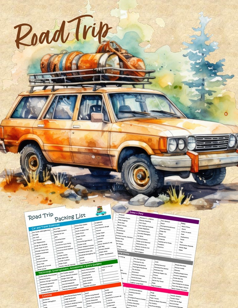 Laminated Road Trip Planner Packing Checklist -2 Sided- Never Forget Essentials!