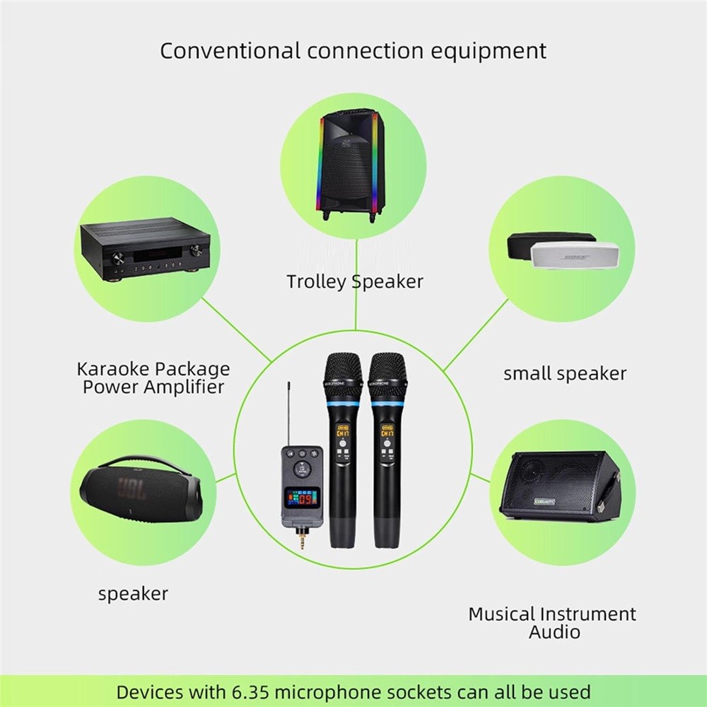 Dual Bluetooth Handheld Cordless Dynamic Microphone with Rechargeable Receiver