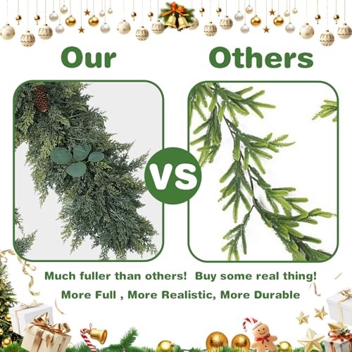 Norfolk Pine Garland, Cedar Garlands with Eucalyptus,Artificial 6FT Real Touch