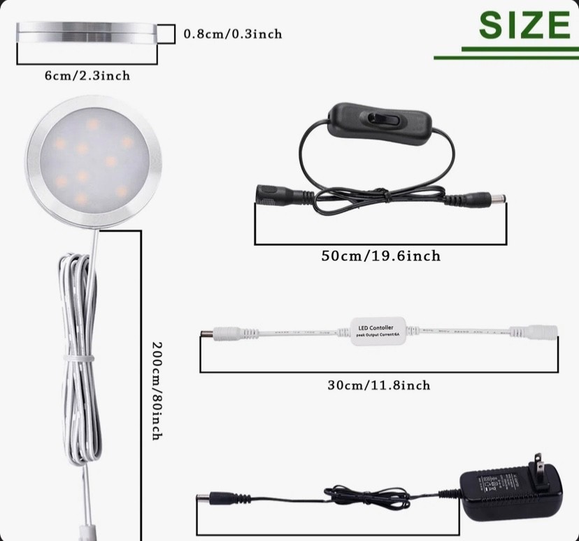 4000K LED Under Cabinet Puck Light Kit Chrome Finish, Set of 6, Plug-In