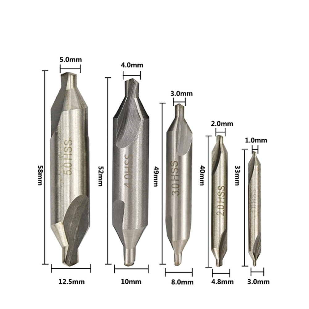 10pc Premium Hss Center Drill Set 60 Degree Combined Countersink Bits #1,2,3,4,5