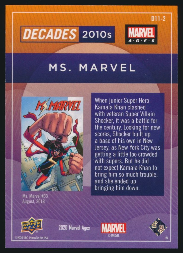 2020 Marvel Ages Decades 2010s #D11-2 Ms. Marvel Upper Deck Marvel Ages