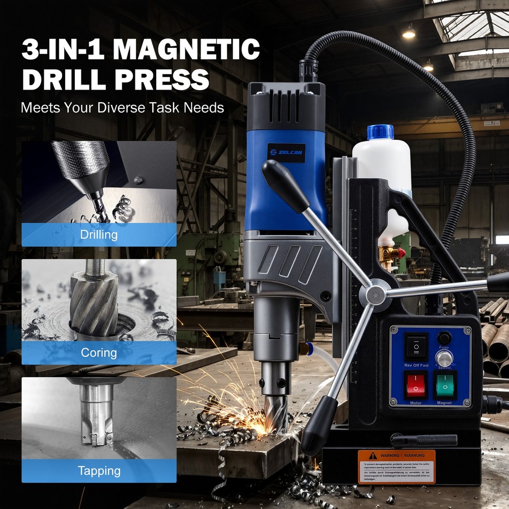 1550W Electric Magnetic Drill Press Rotating Base w. 11 Bits Forward/Reverse US