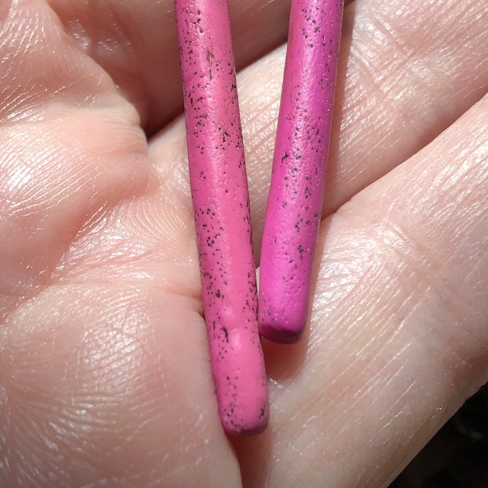 Unique dangle earrings speckled fuchsia polymer clay?