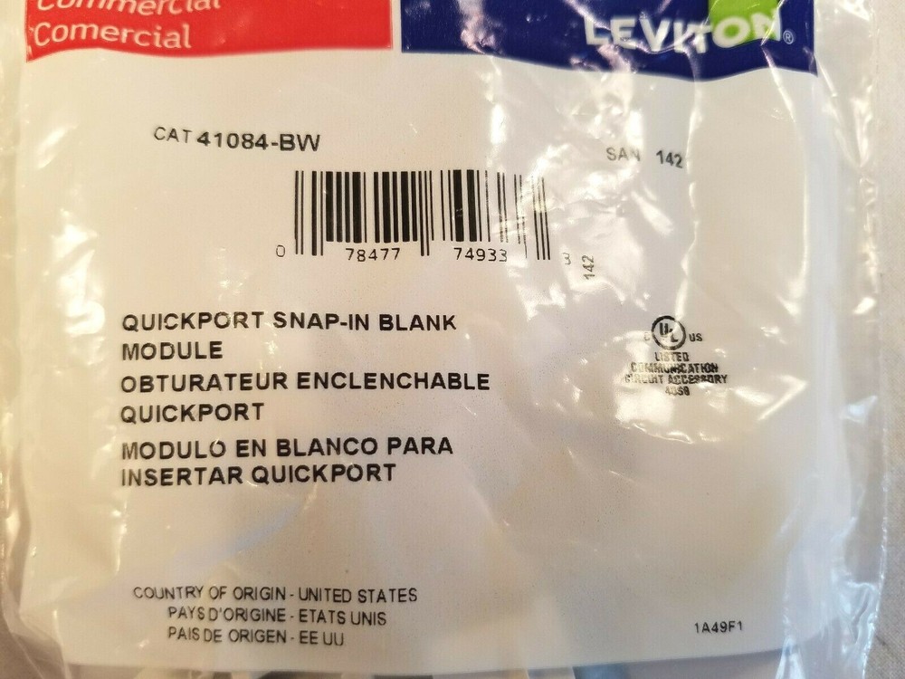 41084-BW Leviton Blank QuickPort Insert, White - 100 COUNT