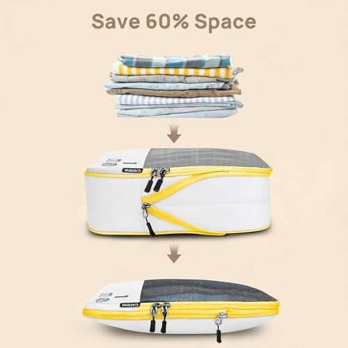 7 Set Compression Packing Cubes Travel Accessories Expandable Packing White