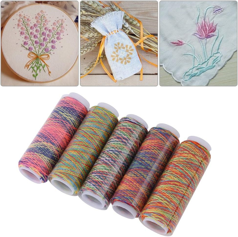 Variegated Polyester Embroidery Thread Set - 5 Spools Multicolor Sewing Thread 1
