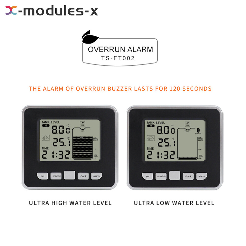 FT002 Ultrasonic Water Tank Liquid Level Meter + Temperature Sensor Time Display