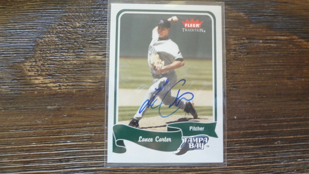 2000 FLEER TRADITION LANCE CARTER AUTOGRAPHED BASEBALL CARD