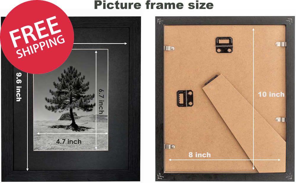 8X10 Picture Frame, Solid Wood Picture Frames with Plexiglass, Display 5X7 with