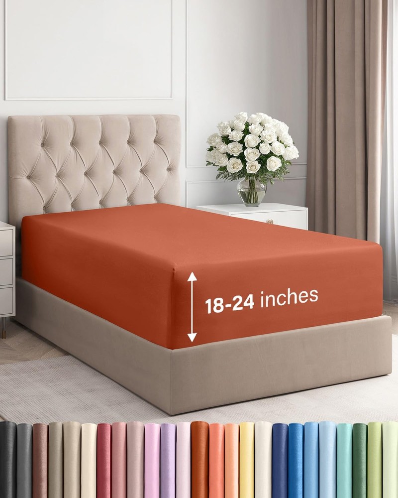 Extra Deep Twin Fitted Sheet - Hotel Luxury Single Fitted Sheet Only - Easily...