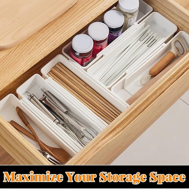 Adjustable Drawer Organizer W/ Double Layer Design Kitchen Bathroom Office New