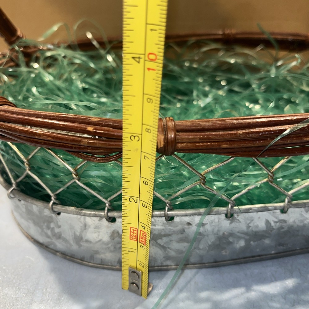 Tin, Chicken Wire & Wicker Oval Basket, Organizer, Easter, Spring Cottage Core