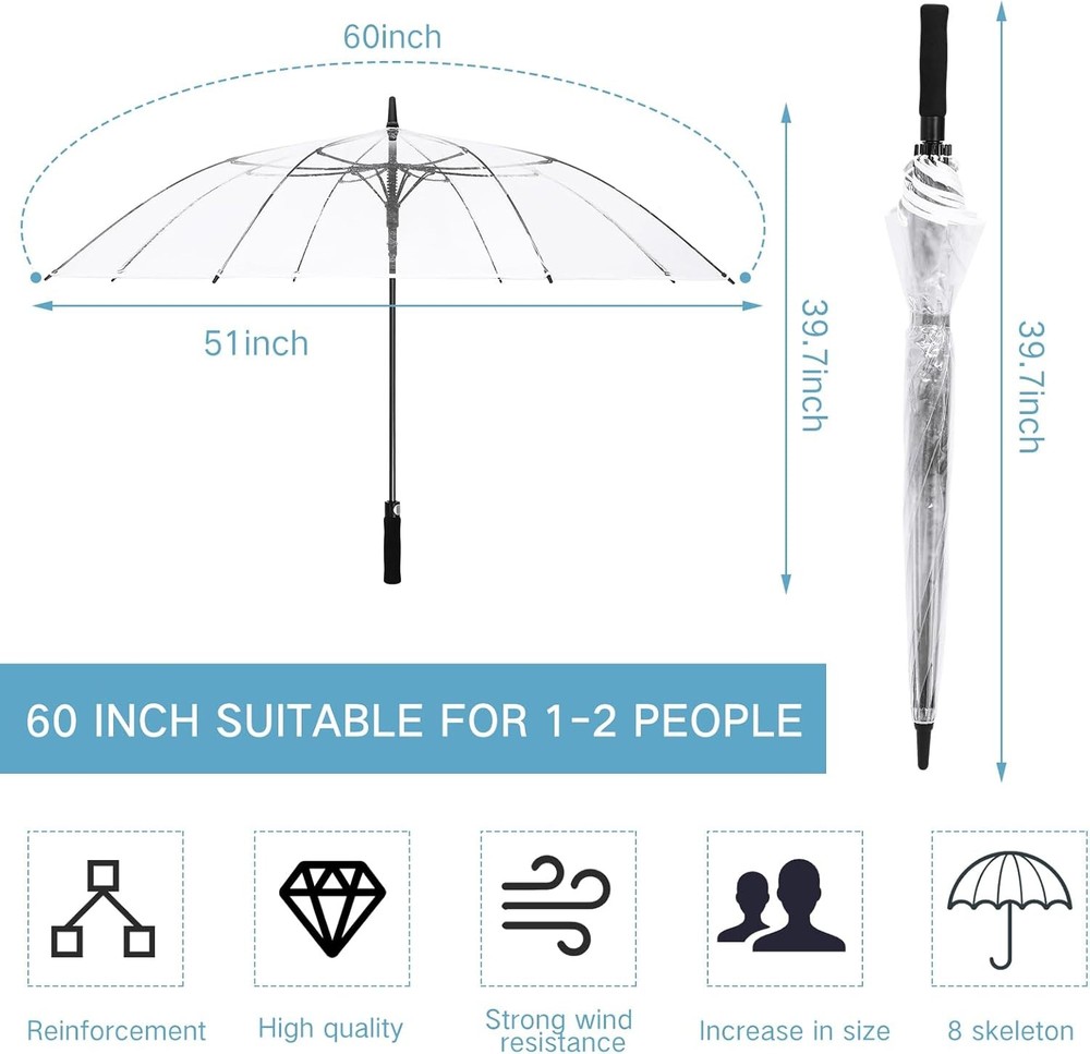 Jexine Extra Large Clear Golf Umbrella 60 Inch Oversized Automatic Open...