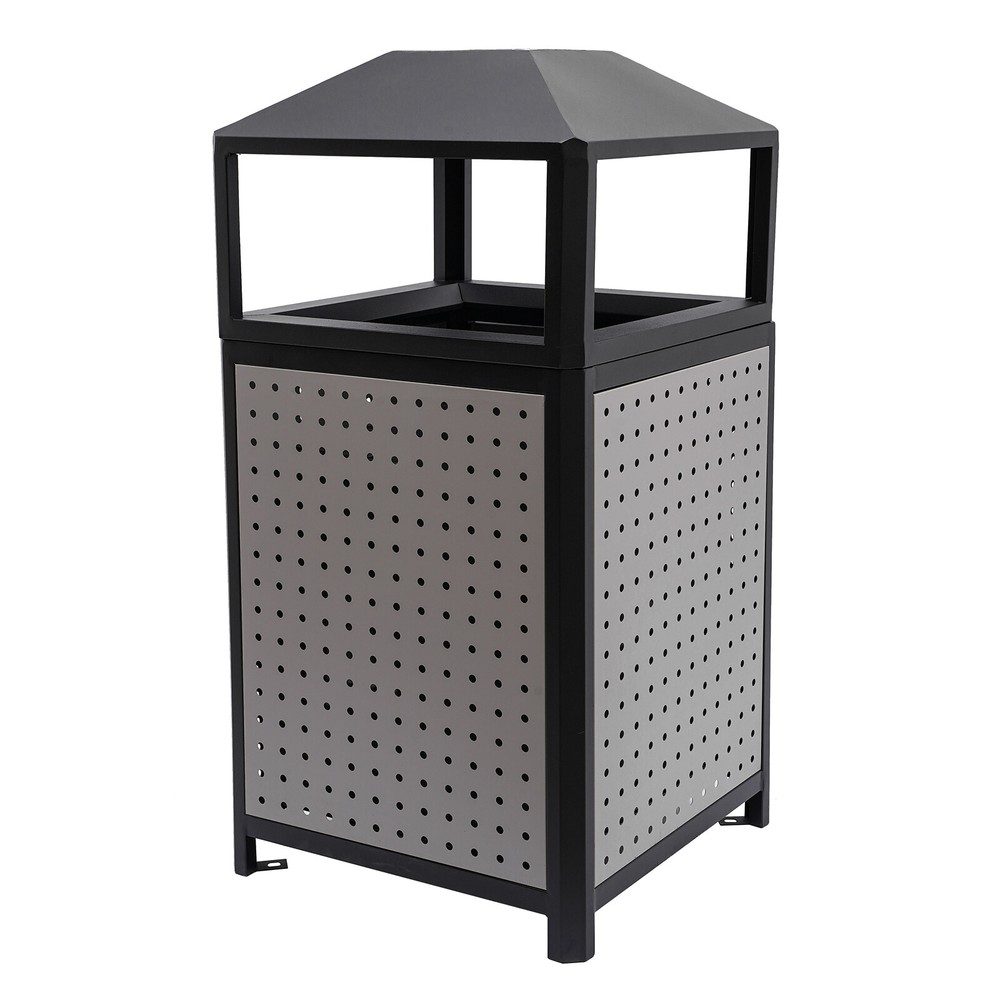 Large 38 Gallon Outdoor Trash Can - Durable Galvanized Waste Container