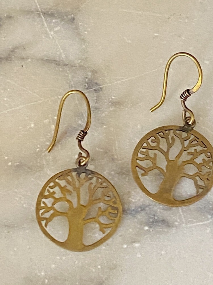 Vintage Bronze Color Circle Tree Dangle Earrings