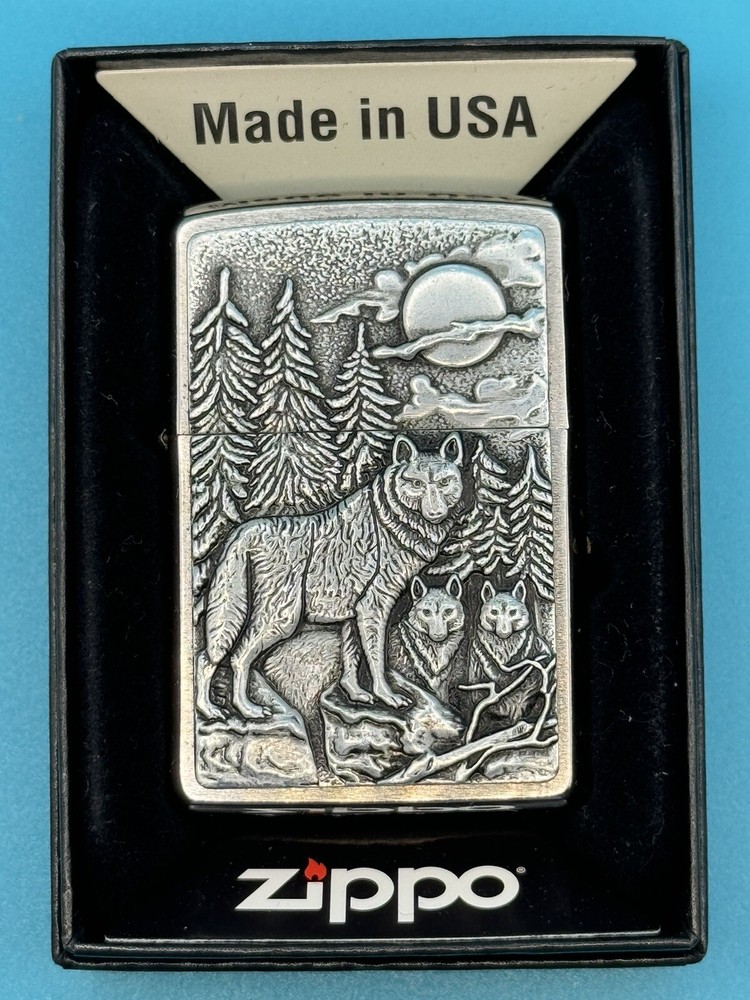 2019 Timberwolves Full Moon Wolf Emblem Chrome Zippo Lighter