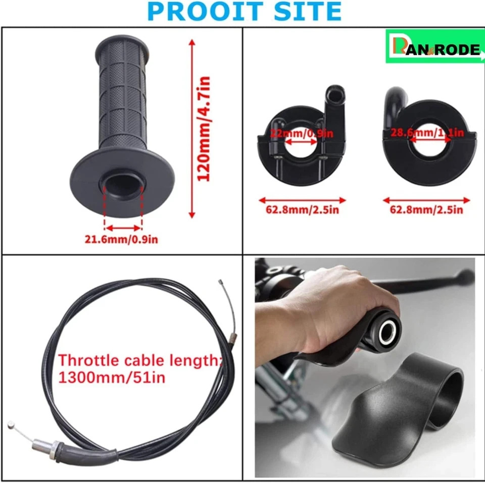 Mini Bike Throttle Assembly Cable for handlebar replacement, black