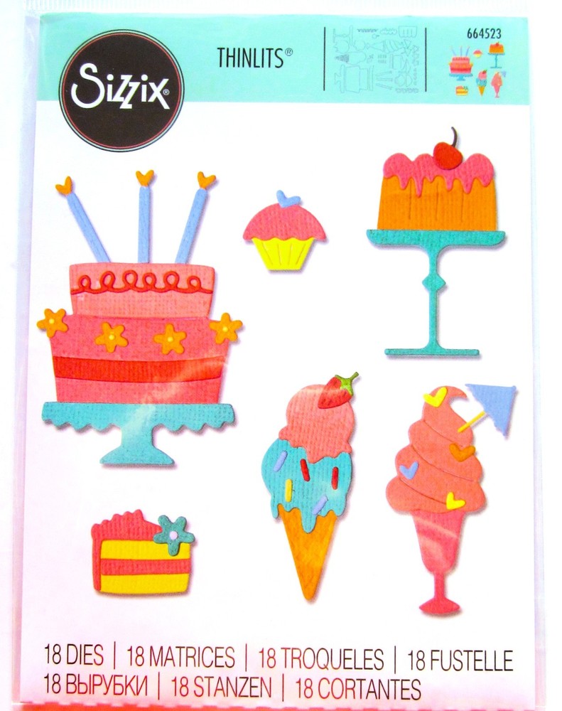 Party Treats Sizzix Thinlits Thin Metal Die Set 664523 Birthday Cake Ice Cream