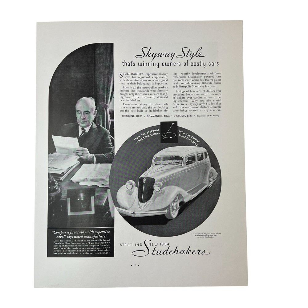 STUDEBAKER - Automobile - Original 1934 Full-Page B&W Print Advertisement