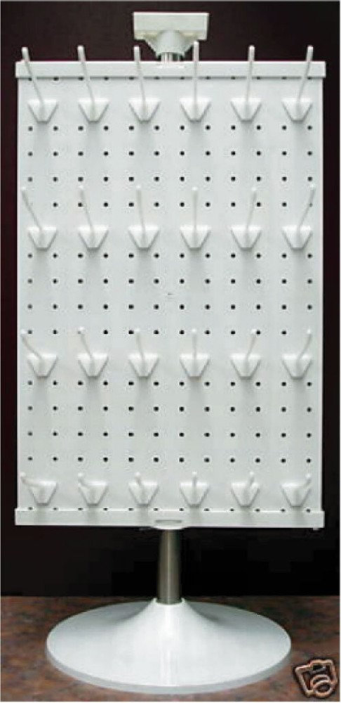 3 Sided Plastic White Counter Top Peg Board Spinner Rack Display with Hooks