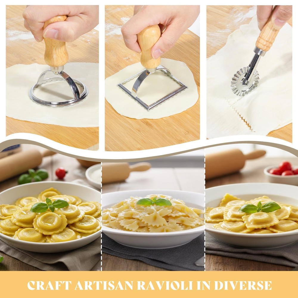 Pasta Making Tools, 9 PCS Wood Kit with Large, 9