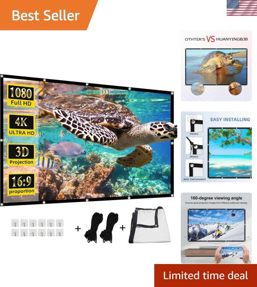 Projector Screen, 4K 16:9 HD Rear Front Projector Screen Foldable Projection ...