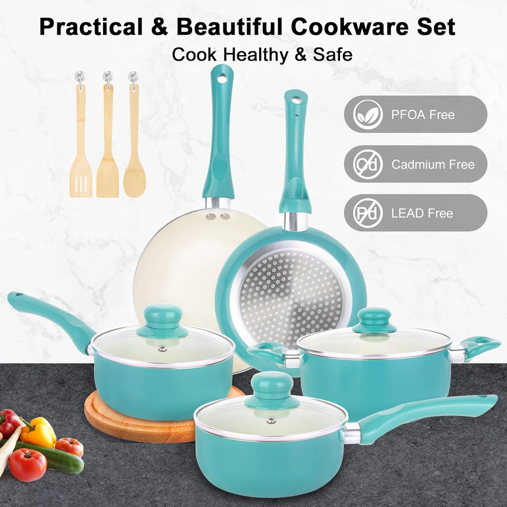 Pots and Pans Set Nonstick, 11Pcs Kitchen Cookware Sets Induction Cookware, Cera