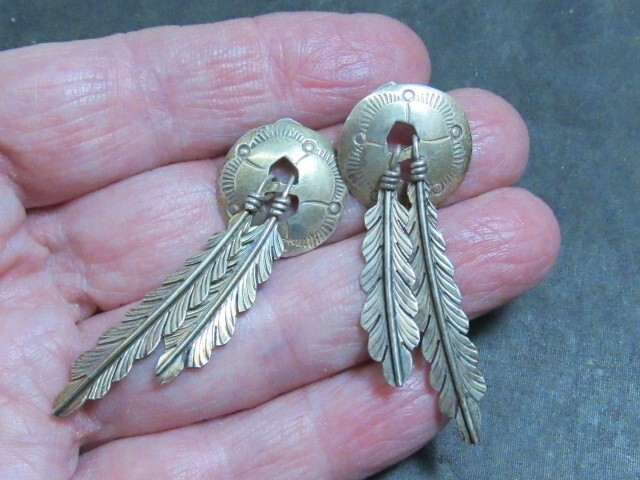 native american sterling silver earrings feather design
