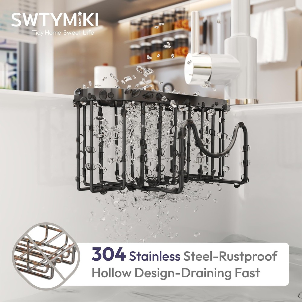 Sponge Holder for Kitchen Sink - Movable Kitchen Sink Caddy with M Shape Hook...