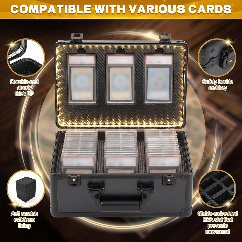 LED Display Graded Card Storage Case - Waterproof & Lockable Organizer Box