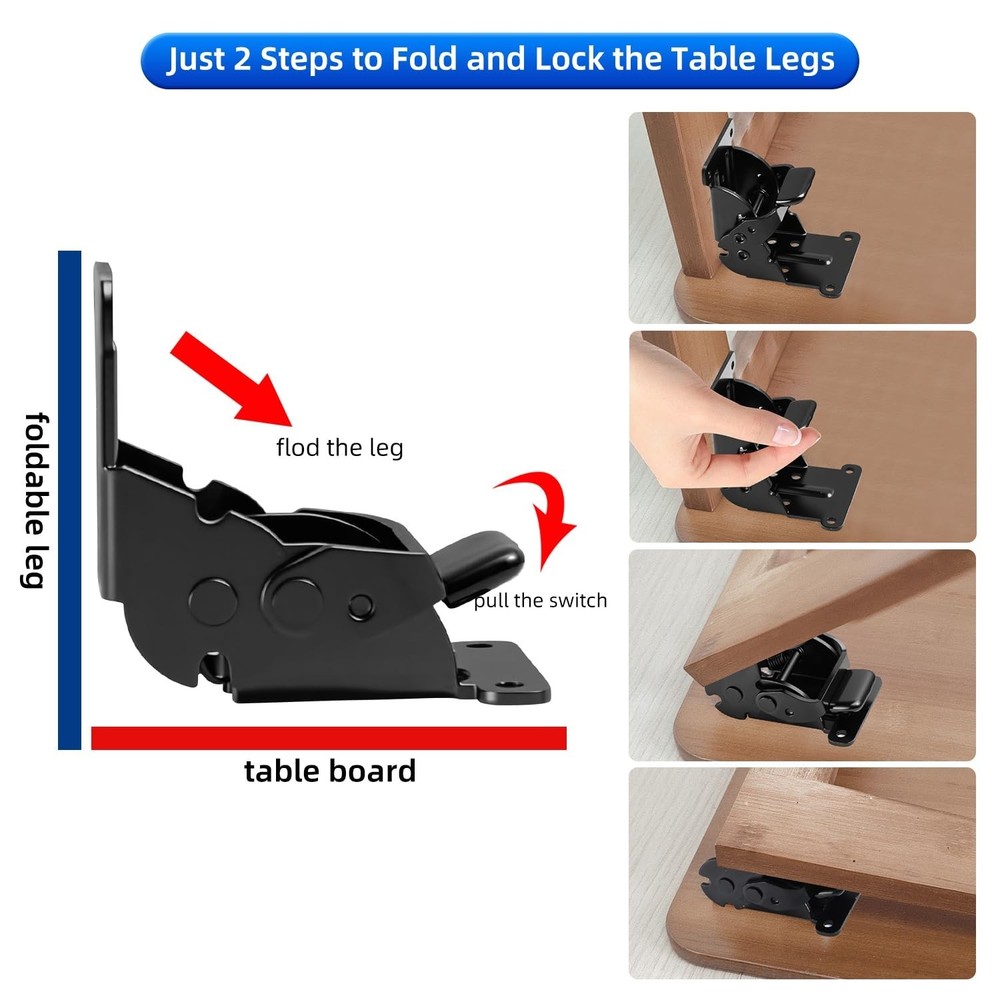 4 Pack Folding Brackets, Self-Lock Hinge with Screws for Folding Table Legs,