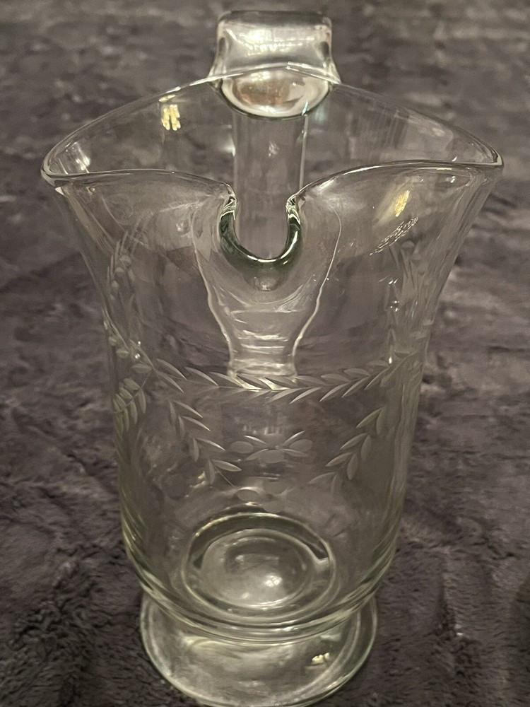 Jan Barbaglio Style Hand Blown Glass Pitcher With Leaf Design.