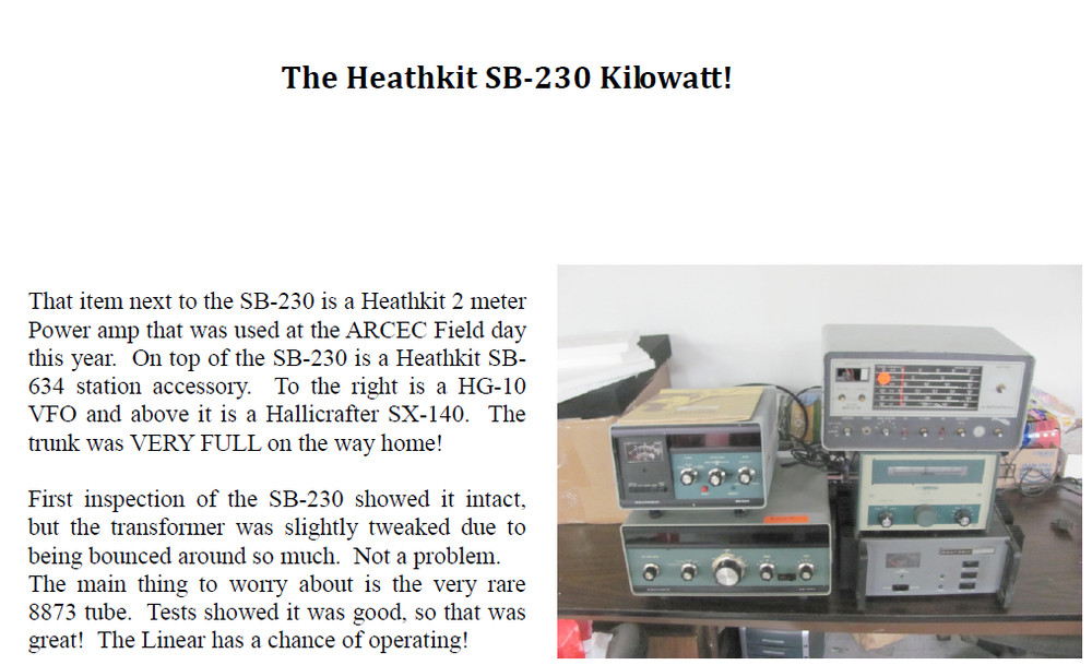 HEATHKIT SB-230 Linear Amplifier Upgrades