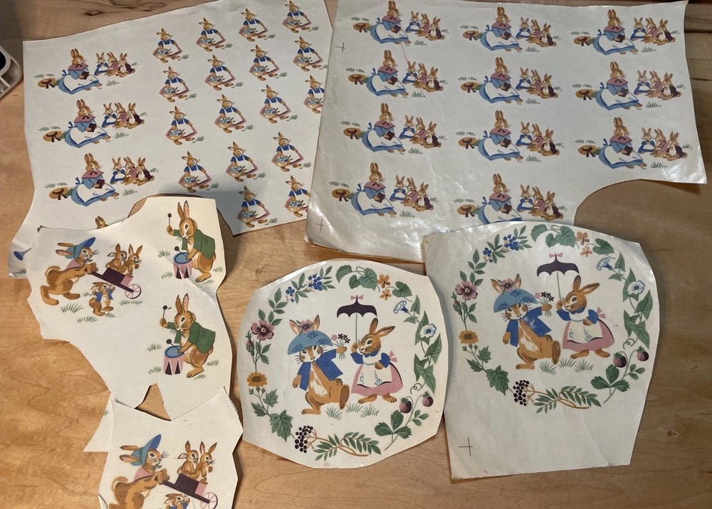 VTG Decal Ceramicorner Watermount Bunny Rabbit Anthropomorphic Easter Transfers