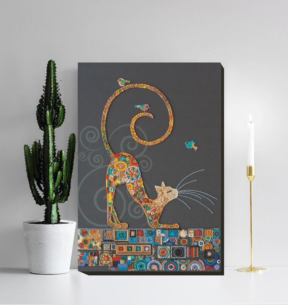DIY Bead Embroidery Kit "Kitty" Beaded stitching needlepoint beadwork