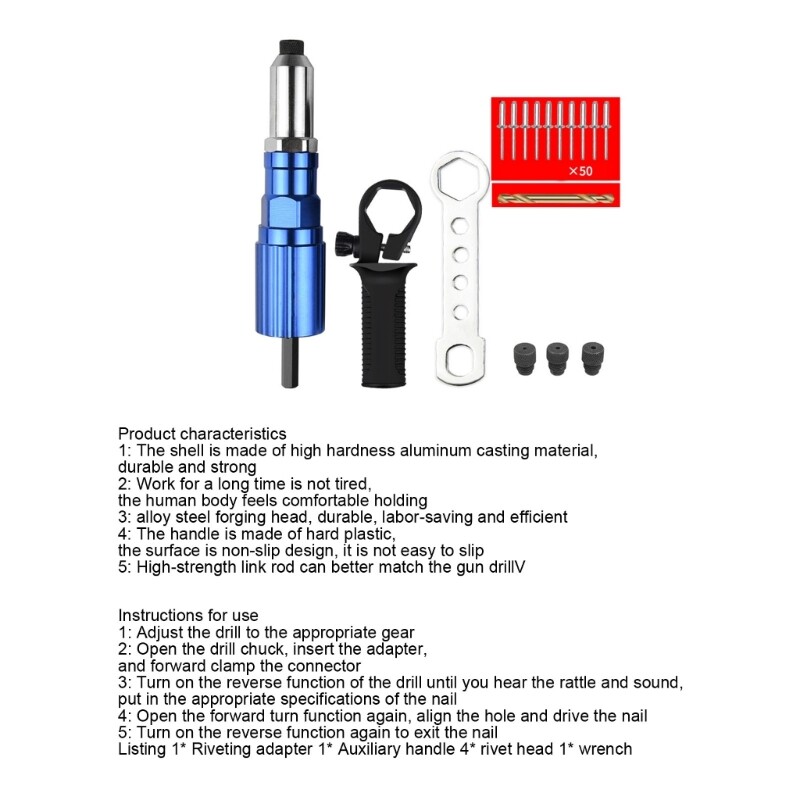 High Hardness Aluminum Casting Material Electric Rivet Gun Conversion Head Set
