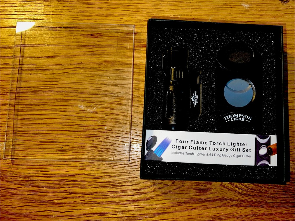 Gift Set-4 Flame Torch Lighter + Guillotine 64 Ring Guage Cigar Cutter