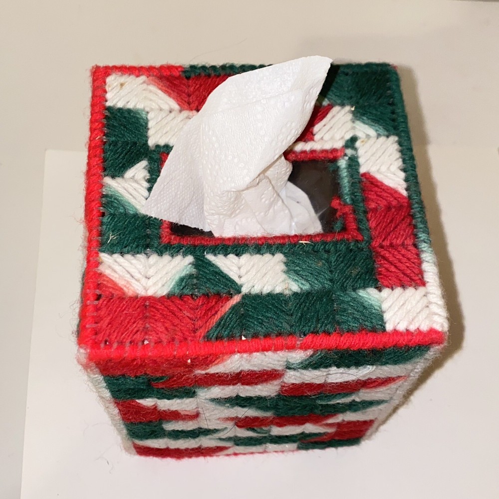 Vintage Decorative Christmas Tissue Box Cover Plastic Canvas Needlework