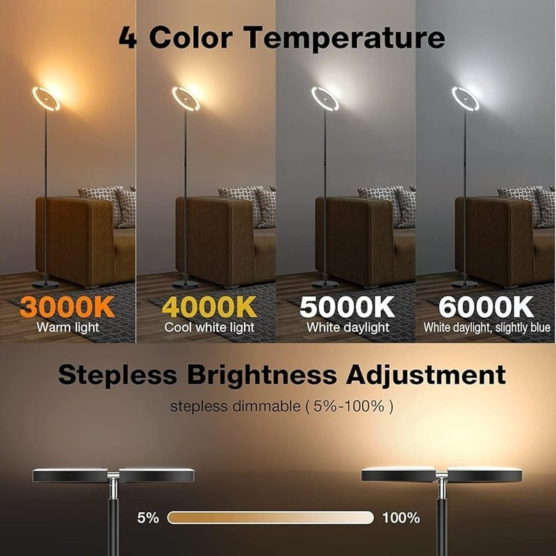 Contemporary Dimmable LED Floor Lamp Remote Touch Control Adjtable Lighting
