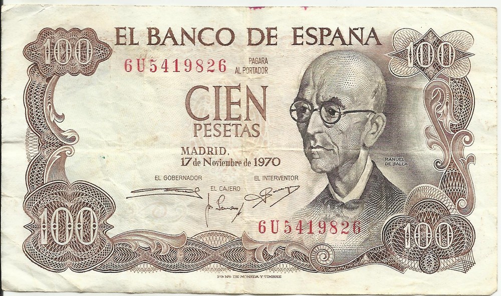 SPAIN 100 PESETAS 1970 P 152 VF 2RF 19MAR