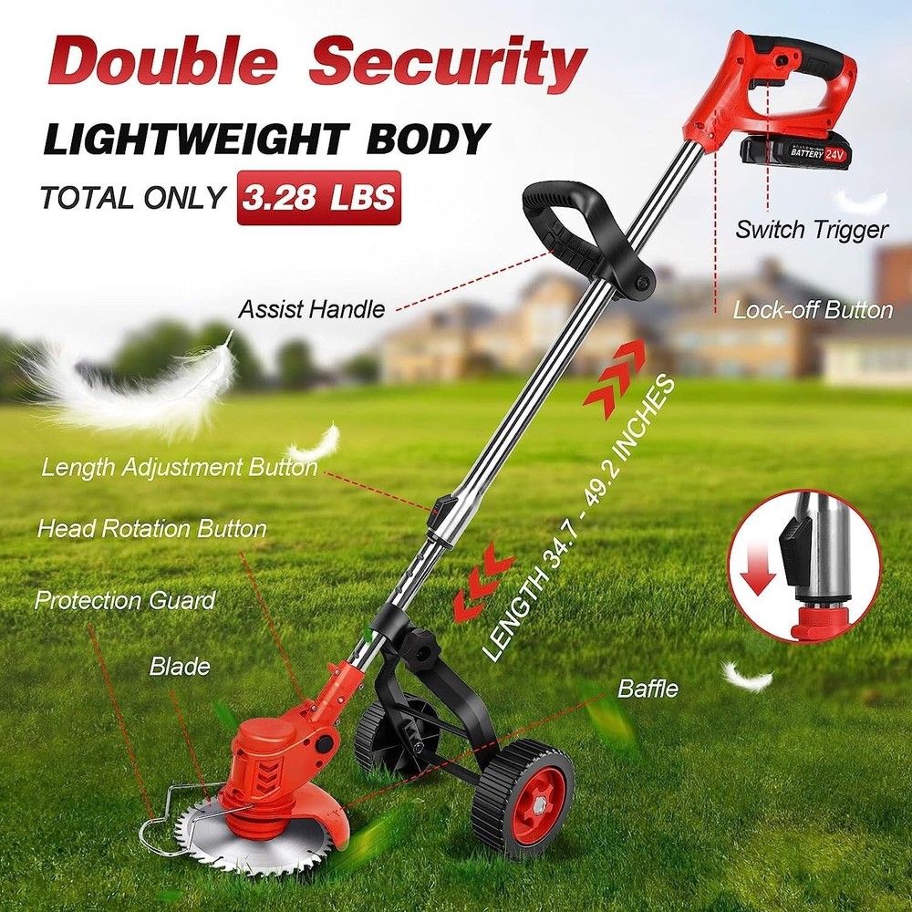 Electric Weed Lawn Edger Eater Cordless Grass String Trimmer Cutter + 2 Battery