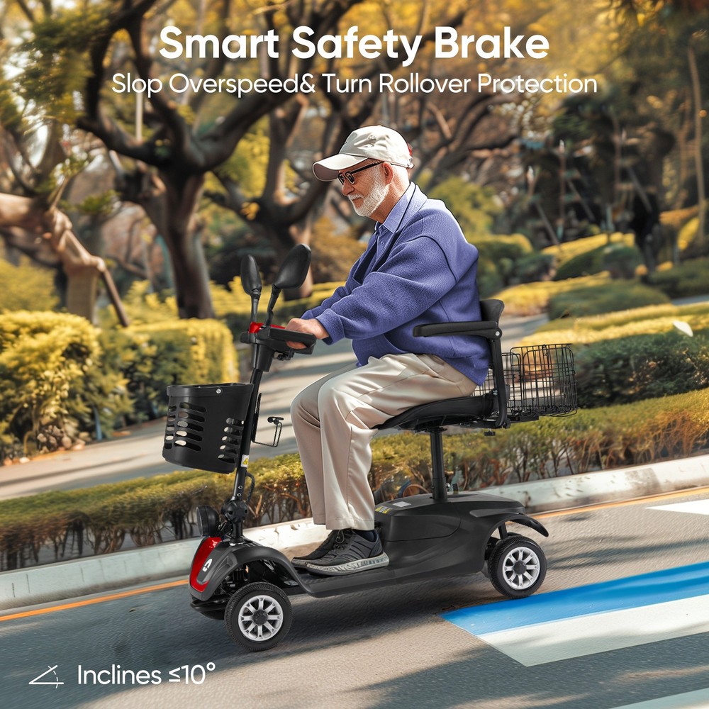 4 Wheels Mobility Scooter Long Range All Terrain LED Headlights With Two baskets