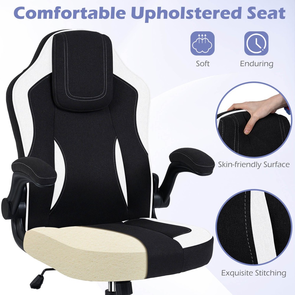 Office Chair w/90° Flip-up Armrests, Adjustable Height & Rocking Function,Wheels