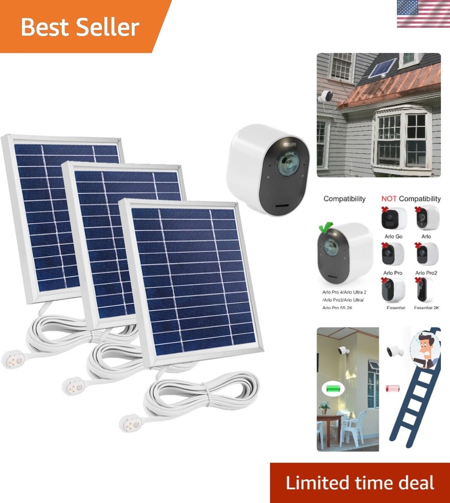 Monocrystalline Solar Charger 3-Pack Compatible with Arlo Pro & Ultra Models