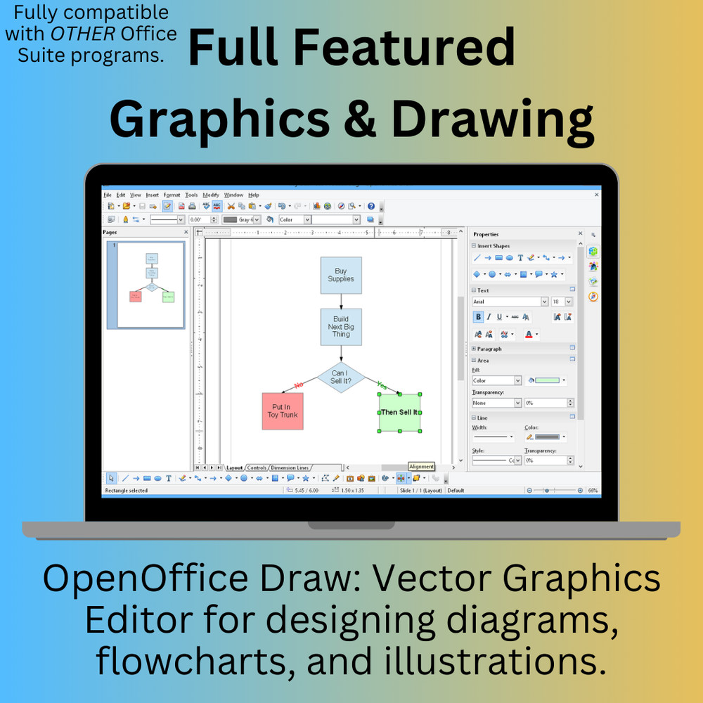 Open Office Software Suite for Windows USB Word Processing Home Student Business