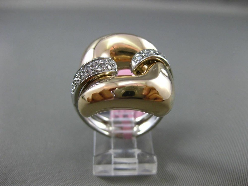 ESTATE LARGE .60CT DIAMOND 14KT TWO TONE GOLD 3D RECTANGULAR 2 ROW PAVE FUN RING