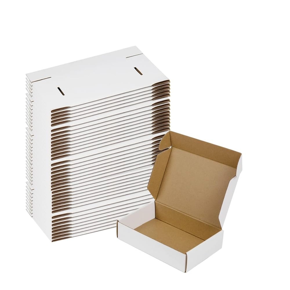 50 Pack 7x5x2 Small Shipping Boxes, White Corrugated Cardboard Packaging Box ...