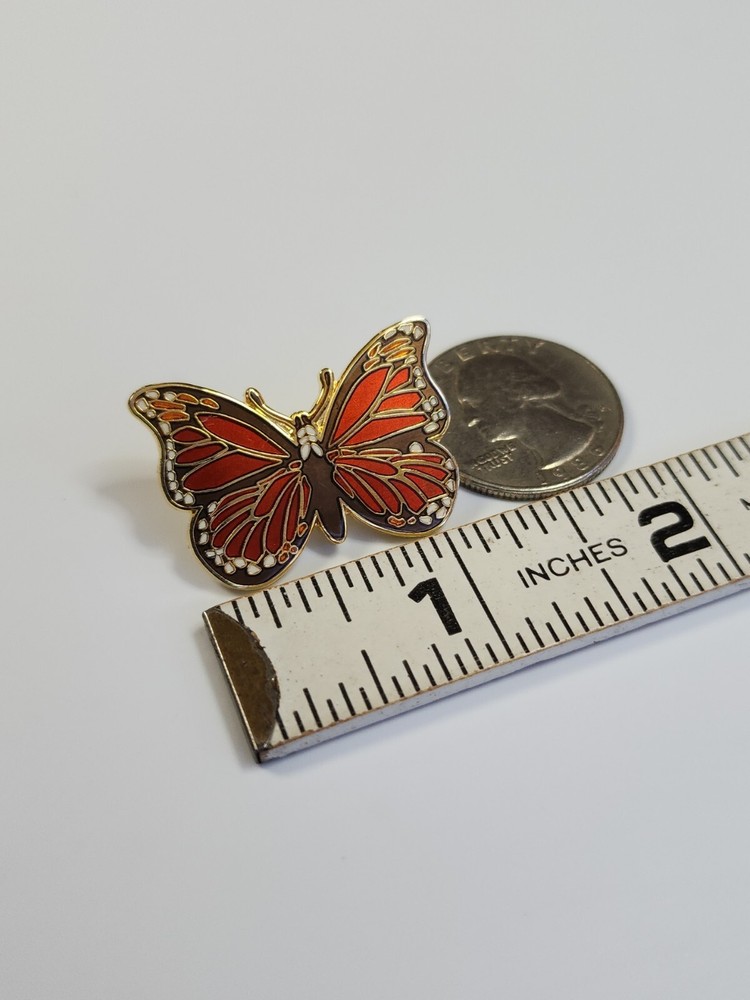 Butterfly Lapel Pin Orange & Brown Nice Enamel